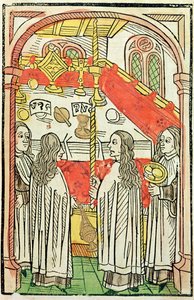 Una messa ortodossa greca al Concilio di Costanza nel 1415, illustrazione dalla Cronaca del Concilio di Costanza di Ulrich Richental (1378-1437) 1483 da German School