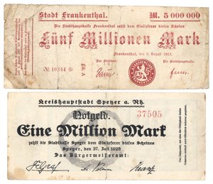 Banconote da cinque milioni e un milione di marchi, 1923 da German School