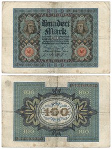Una banconota da cento marchi, 1920 (recto e verso) da German School