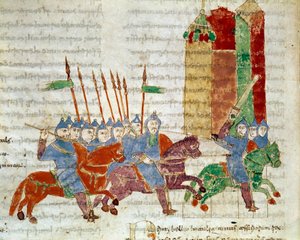Miniatura di cavalieri dal manoscritto 