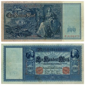 Una banconota da cento marchi, 1910 (recto e verso) da German School