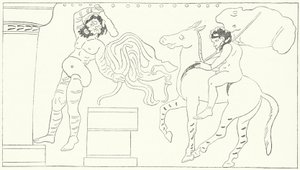 Una scena da Le Rane, una commedia del drammaturgo greco Aristofane (incisione)