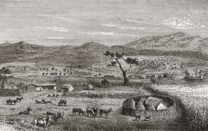 Un insediamento a Kouihara, Africa occidentale, illustrazione da 