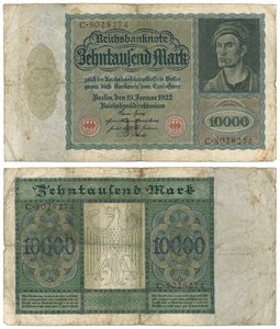 Una banconota da diecimila marchi, 1922 (recto e verso) da German School