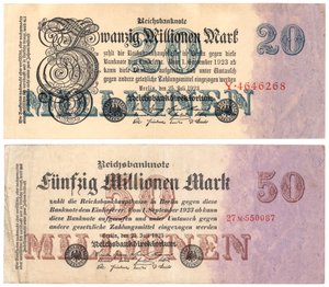 Banconote da venti e cinquanta milioni di marchi, 1923 da German School