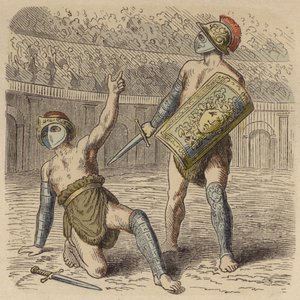 Gladiatore romano ferito che implora la folla per la sua vita da German School