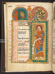 Add. 60629, f.5v Ottobre. 12 pagine del calendario in oro e colori, con cornici architettoniche ciascuna contenente un segno dello Zodiaco, un apostolo e un lavoro del mese. Salterio. Salterio illuminato con un calendario, cantici e litanie per l