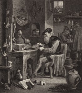 Alchimista al lavoro. Illustrazione per Bilder-Atlas (incisione) da German School