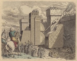 Un esercito assiro che assedia una città (incisione colorata)