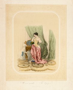 Una signora elegante al suo tavolo da toeletta, stampato da F. Sala & Co, Berlino, c.1850 da German School