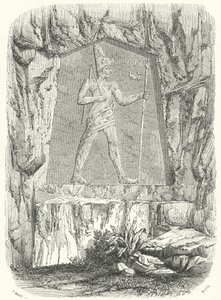 Rilievo egizio antico che si pensa raffiguri il faraone Sesostri o Ramses II