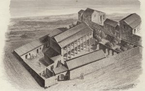 Case greche antiche a Moudleja, Siria. Illustrazione per Bilder-Atlas da German School
