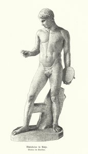 Statua greca antica di un lanciatore di disco a riposo da German School