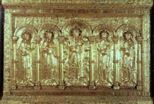 Paliotto raffigurante Cristo con i donatori ai suoi piedi tra gli arcangeli Gabriele, Raffaele e Michele e San Benedetto (oro) da German School