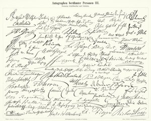 Autografi di persone famose: scrittori e scienziati tedeschi (incisione) da German School