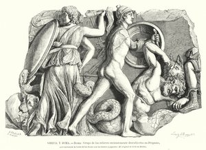 Battaglia tra Dei e Titani e giganti, rilievo greco antico da Pergamo da German School