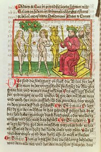 Belial Presenta Adamo ed Eva a Salomone, illustrazione da una traduzione tedesca di Das Buch Belial, 1473
