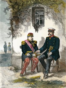 Bismarck conversa con Napoleone III dopo la sua cattura nella Battaglia di Sedan, 2 settembre da German School