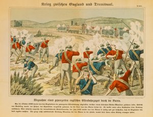 I Boeri sequestrano un treno blindato inglese durante la seconda guerra boera, vicino a Maseking, 14 ottobre 1899, pubblicato da C. Burckhardts Nachf, Weissenburg, 1899 da German School