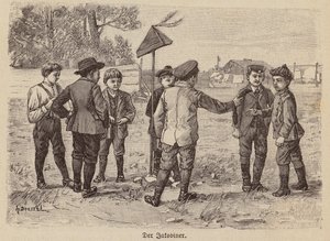 Ragazzi che giocano al gioco del berretto giacobino (incisione)