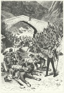 Soldati britannici approfittano di una pausa nei combattimenti per bere acqua alla Battaglia di Talavera da German School