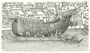 Costruzione di una grande nave da mare alla fine del XV secolo da German School