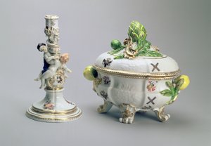 Candeliere e ciotola coperta dal St. Andrew Service, Meissen, 1744-5