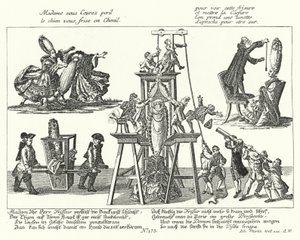 Caricatura sulle parrucche eccessivamente alte indossate dalle donne alla moda nel XVIII secolo da German School