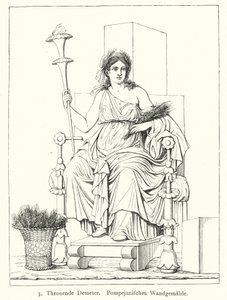 Cerere, dea romana del raccolto, in trono, affresco da Pompei (incisione)