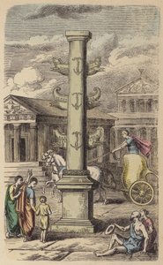 Colonna commemorativa di una vittoria navale romana (incisione colorata)