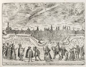 Cometa vista su Augusta alla fine di novembre 1618, da Cometen Historia, pub. 1618 da German School