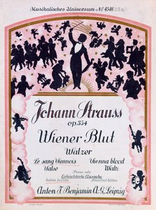 Copertina dello spartito del famoso valzer Wiener Blut op.354 di Johann Strauss II, 1930 da German School