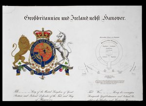 Stemma del Re del Regno Unito di Gran Bretagna e Irlanda, Difensore della Fede e Re di Hannover (c.1801-37) da German School