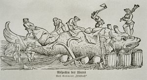 Taglio di una balena (xilografia) da German School