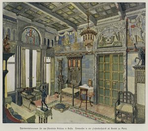 Progetto per una stanza nel Palazzo Reale di Sofia, Bulgaria, prodotto dalla fabbrica di mobili A Bembe a Magonza, Germania (incisione a colori) da German School
