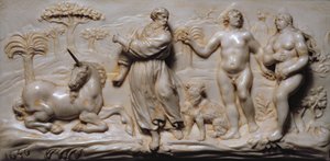 Dettaglio di una placca da un Kunstcabinet della Germania del Sud, raffigurante Adamo ed Eva