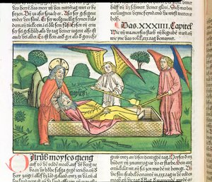 Deuteronomio 34 Morte di Mosè, dalla Bibbia di Norimberga (Biblia Sacra Germanaica)