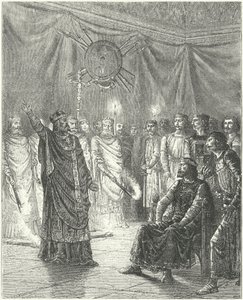 Edmondo Ricco, arcivescovo di Canterbury, minaccia re Enrico III con la scomunica da German School