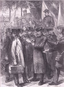 Residenti inglesi che lasciano Parigi, Cassells History of the War between France and Germany pubblicato da Cassell and Company Limited, c.1890 (litografia)