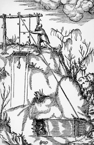 Incisione da De re metallica (Sulla natura dei metalli), di Georg Pawer o Georgius Agricola (1494-1555), pubblicato a Basilea da German School