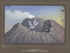 Eruzione del Monte Merapi, Pl.III, Topographischer und Naturwissenschaftlicher Atlas zur Reise durch Java, di Dr.Fr.Junghuhn, Magdeburgo 1845 da German School