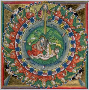 Copia facsimile di Genesi 2:22 Dio creò Eva, dalla Bibbia di Norimberga (Biblia Sacra Germanaica) da German School