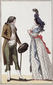 Coppia alla moda del periodo del Direttorio (1795-99) da German School