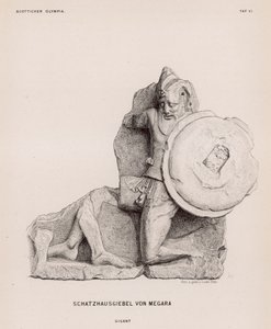 Figura di un gigante dal frontone del Tesoro di Megara, Olimpia, Grecia da German School