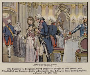 Primo incontro del principe ereditario Federico Guglielmo di Prussia e della sua futura sposa, la principessa Luisa di Meclemburgo-Strelitz al quartier generale di suo padre, il re Federico Guglielmo II, a Francoforte da German School