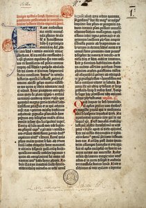 Prima pagina della Bibbia in latino (vulgata) di Gutenberg preparata a Magonza 1452 - 1454. L