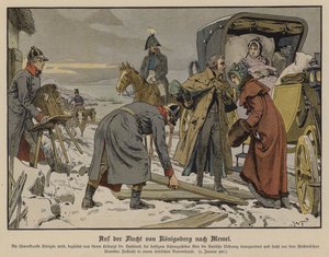 Fuga dai francesi, la regina Luisa di Prussia gravemente malata fa una sosta in una fattoria sulla strada da Konigsberg a Memel da German School