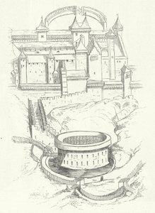 Fortificazioni di Carcassonne, Francia (incisione) da German School
