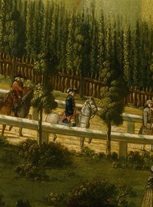 Federico il Grande a cavallo nella Maulbeerallee vicino a Sanssouci, 1770 da German School
