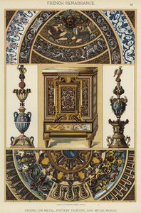 Rinascimento francese, smalto su metallo, pittura su ceramica e mosaico metallico da German School